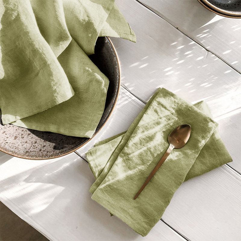 Linen Napkin Set - 4 шт. 100% льняные салфетки, шалфейно-зеленые,